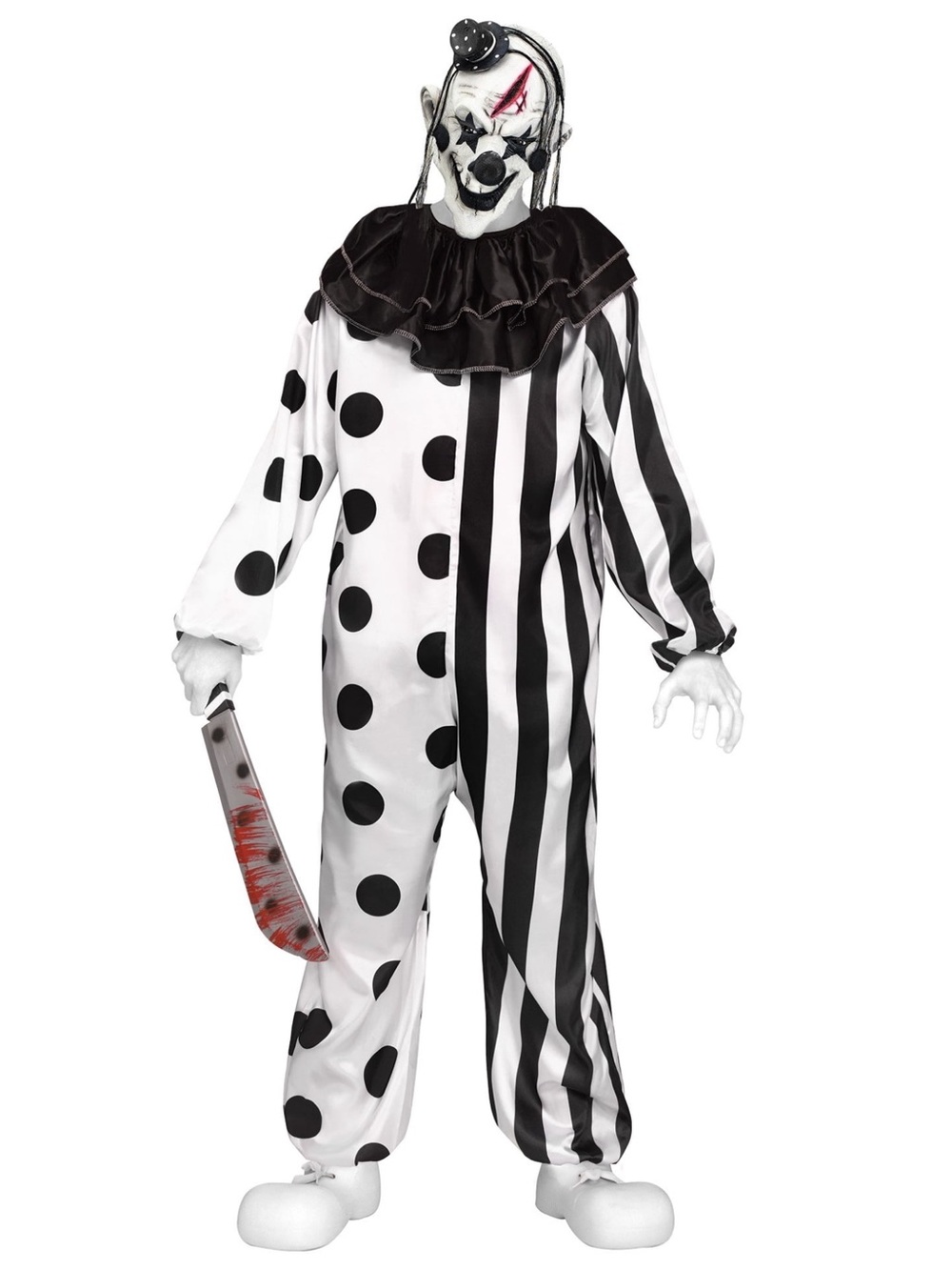 Halloween Killer Clown Costume jumpsuit ruffle collar Latex Mask Boy Size M (8) - Picture 15 of 15